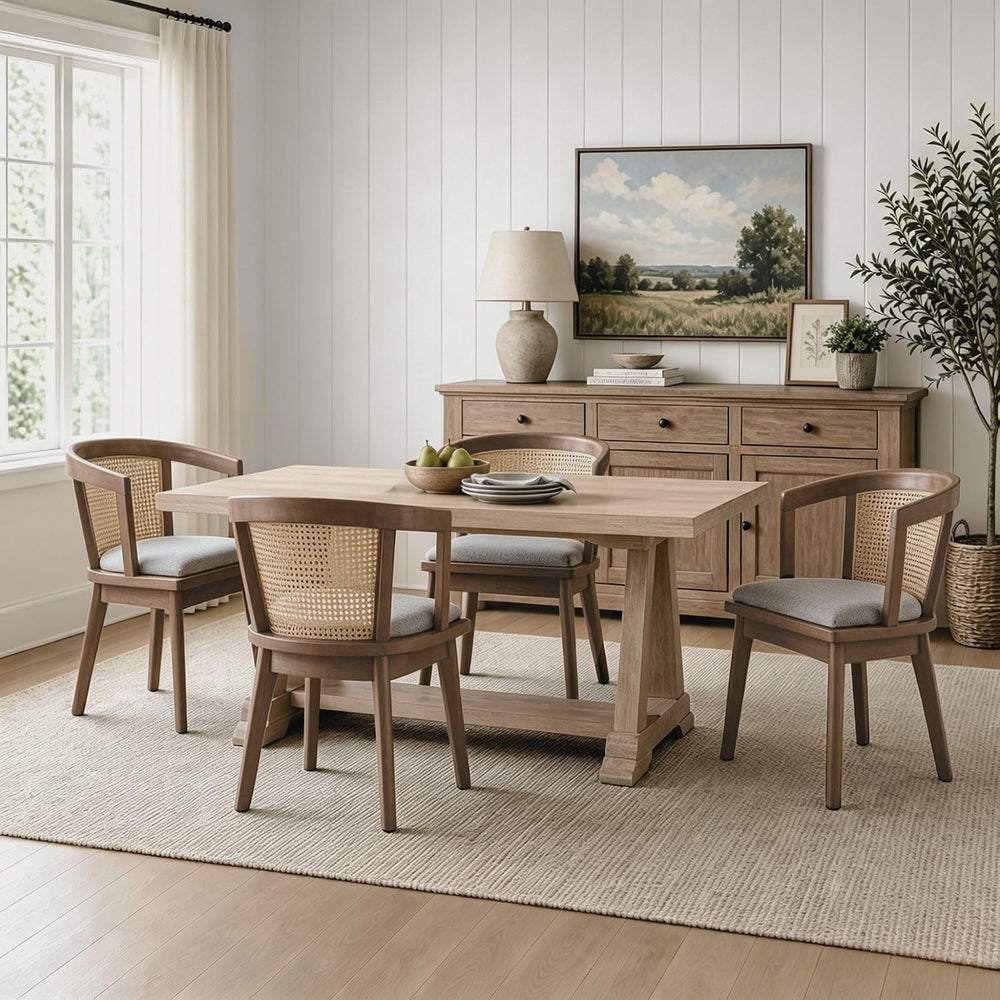 Kmax Modern Rattan Dining Chair Set of 4 Farmhouse Semi Barrel Dining Room Ch...