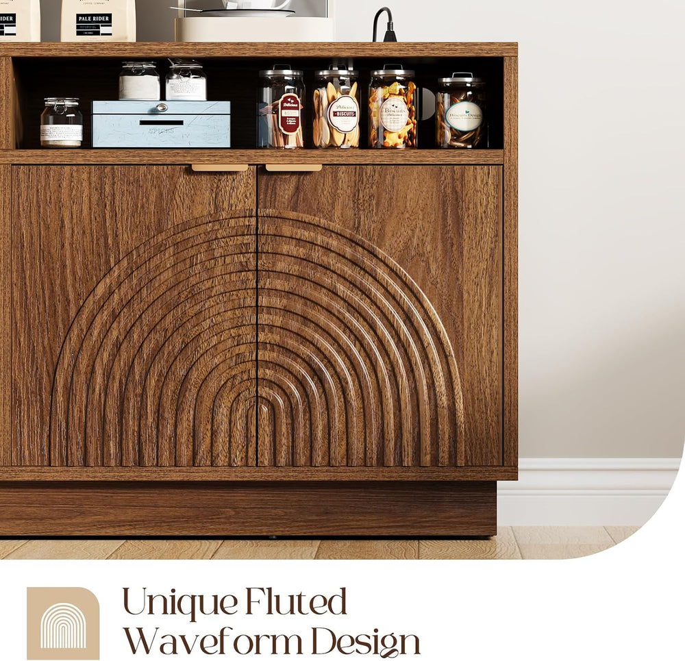 Modern Sideboard Buffet Cabinet with Storage - 58" Fluted Credenza Stror...