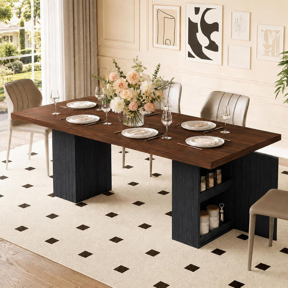 Dining Table for 4-12 People, Modern Wood Kitchen Table with Storage Cabinets...