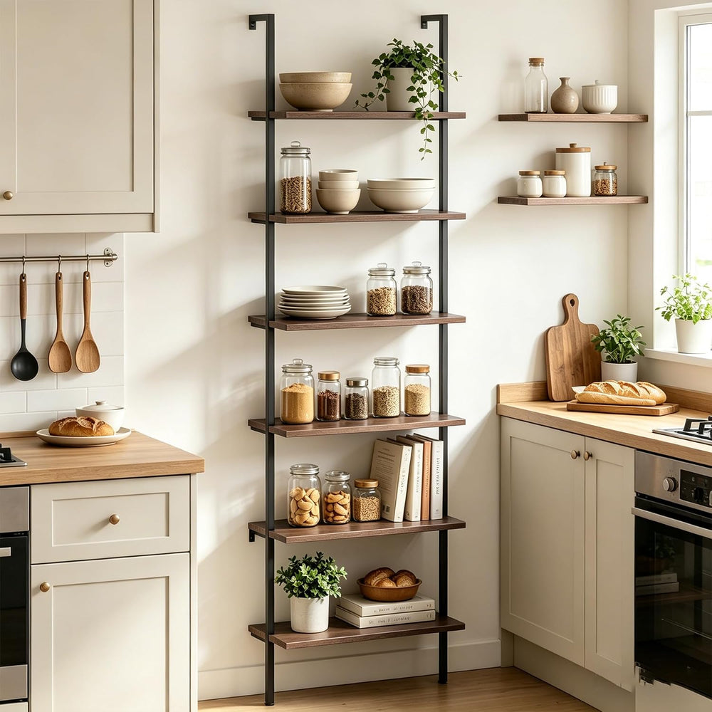 Wolawu Ladder Shelf Black 6 Tiers Modern Bookshelf Room Organizer Open Tall W...