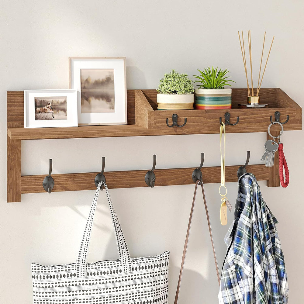AMBIRD Wall Hooks with Shelf, 26.57 Inch Entryway Wood Coat Hooks for Wall wi...