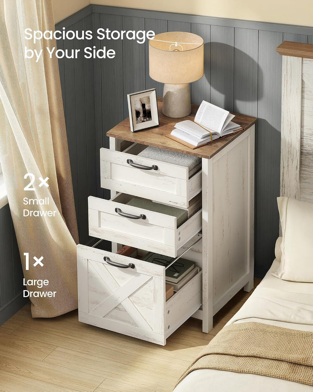 VASAGLE File Cabinet, 3-Drawer Filing Cabinet for Home Office | Modern Farmho...