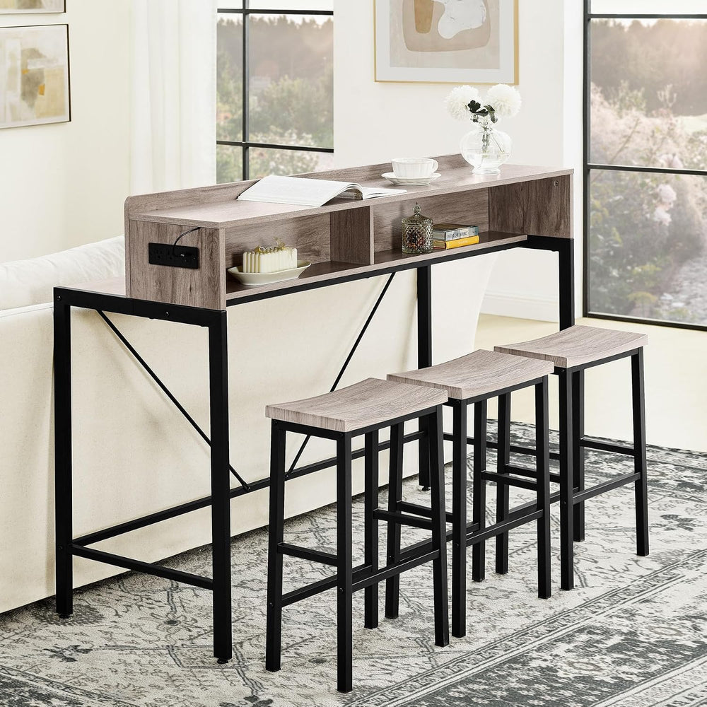 4-Piece Bar Table and Chairs Set with LED Light for Living Room (Gray) | 59&q...