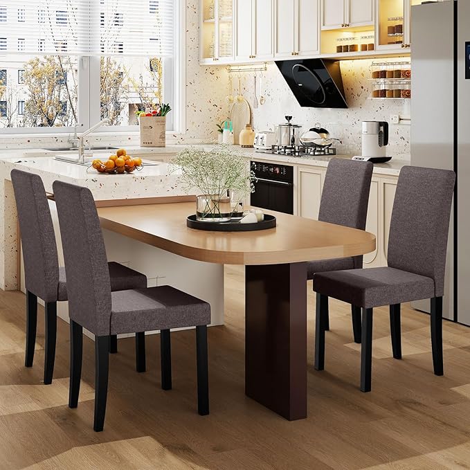 COSTWAY Fabric Armless Dining Chairs Set of 4, Upholstered Kitchen Side Chair...