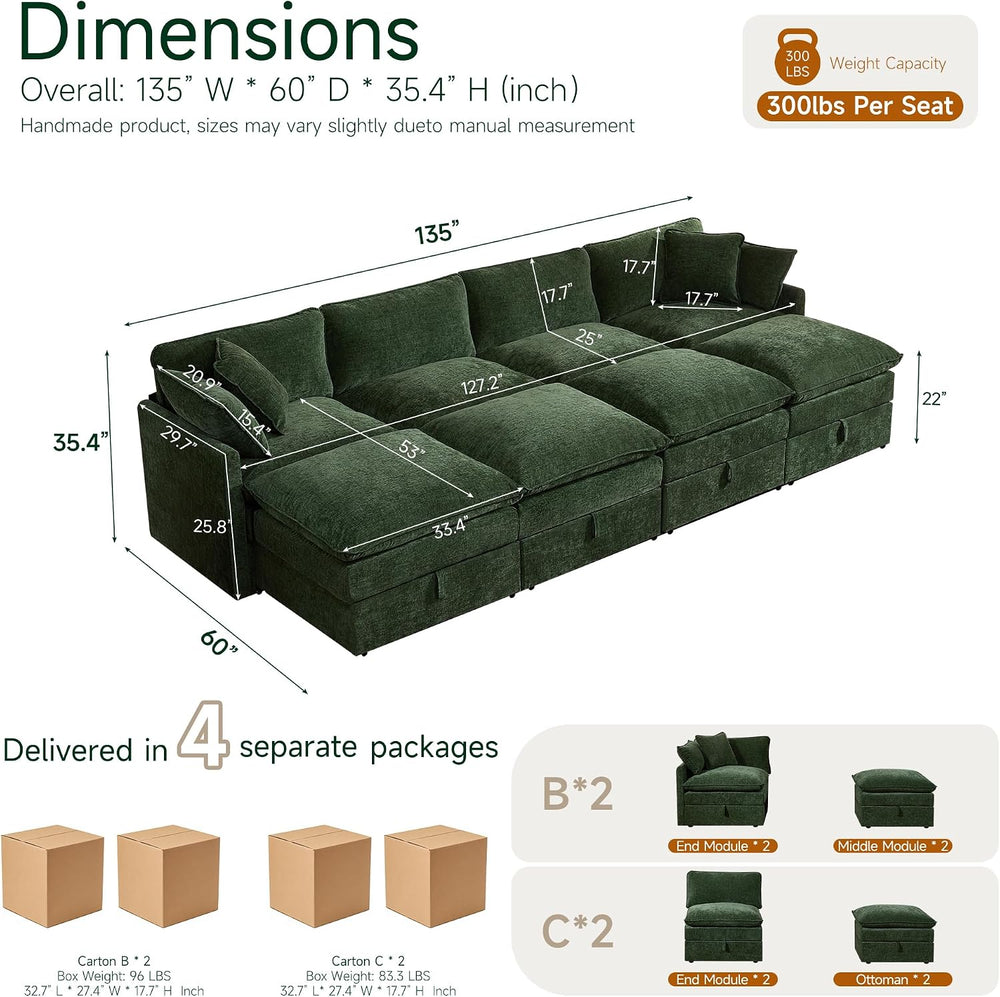 Myroyalsit Modular Sofa with Storage, 135" Sleeper Sofa Bed Sectional Cl...