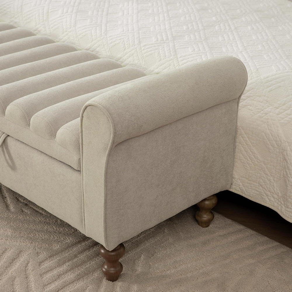 KEIKI 65.6" Modern Upholstered Storage Bench with Double Lids, Ottoman w...