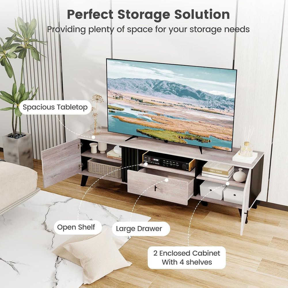 GIANTEX Mid Century Modern TV Stand for 65-80 Inch TV, Large Entertainment Ce...