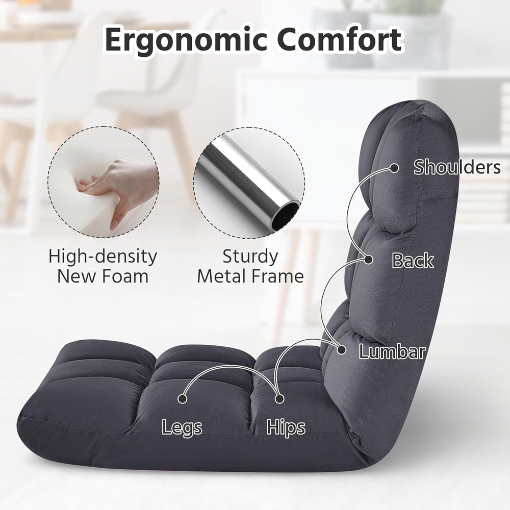Yaheetech 14-Position Folding Floor Chair with Adjustable Back Support Gray |...
