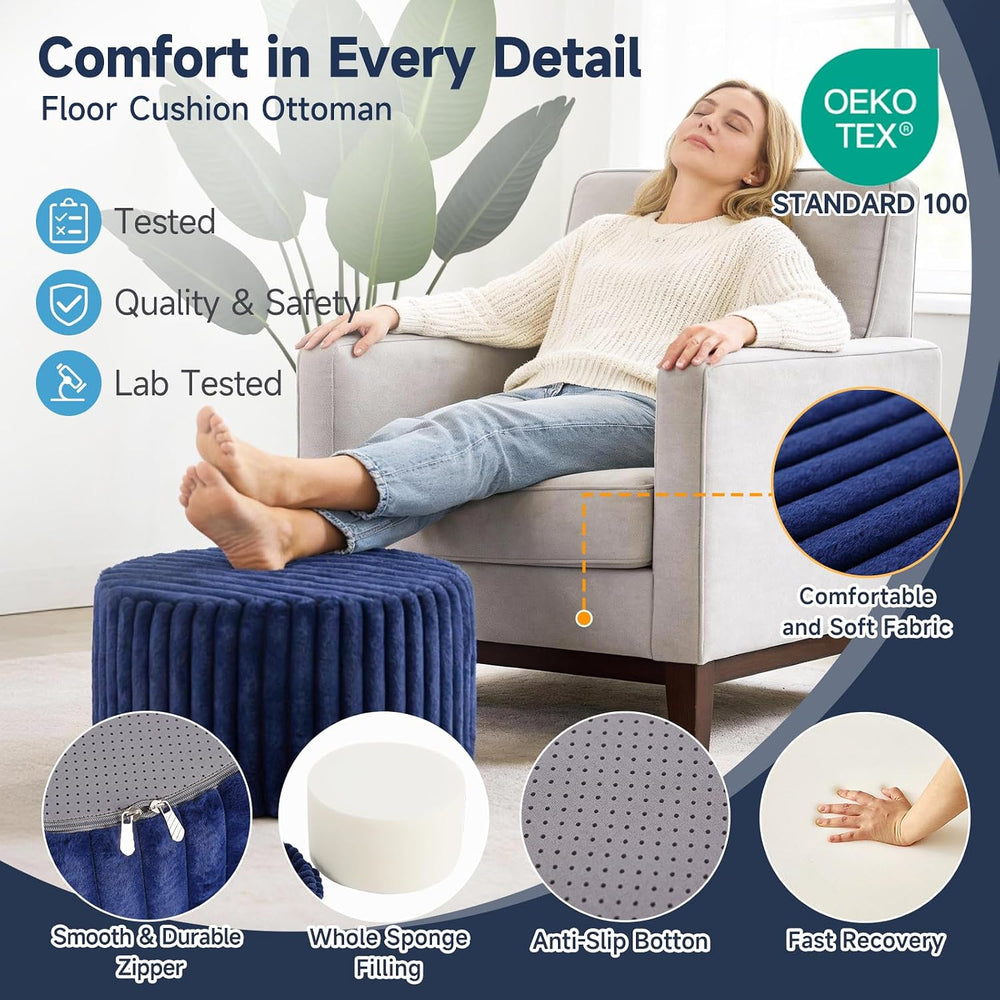 Tiita Round Stuffed Pouf Ottoman, Soft Foot Stool with Solid Foam Block | 21x...