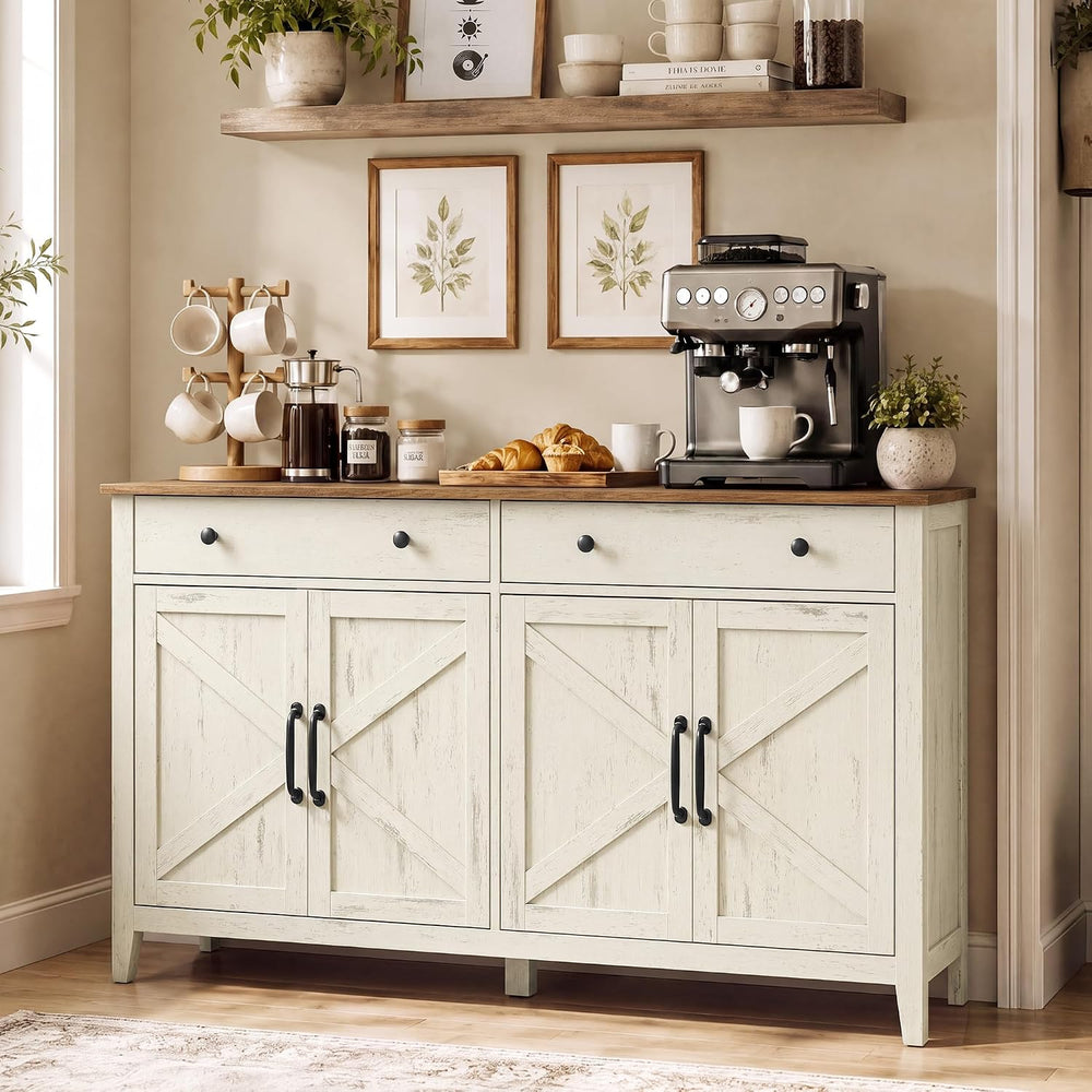 VASAGLE Farmhouse Buffet Cabinet, Coffee Bar with 2 Drawers