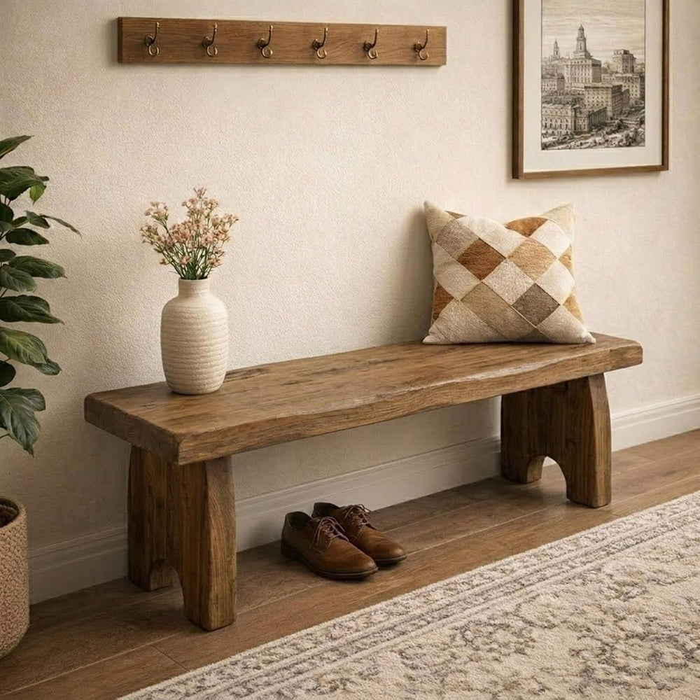 Entryway Bench, 24" to 59" Solid Wood Bench, Wooden Shoe Bench for ...