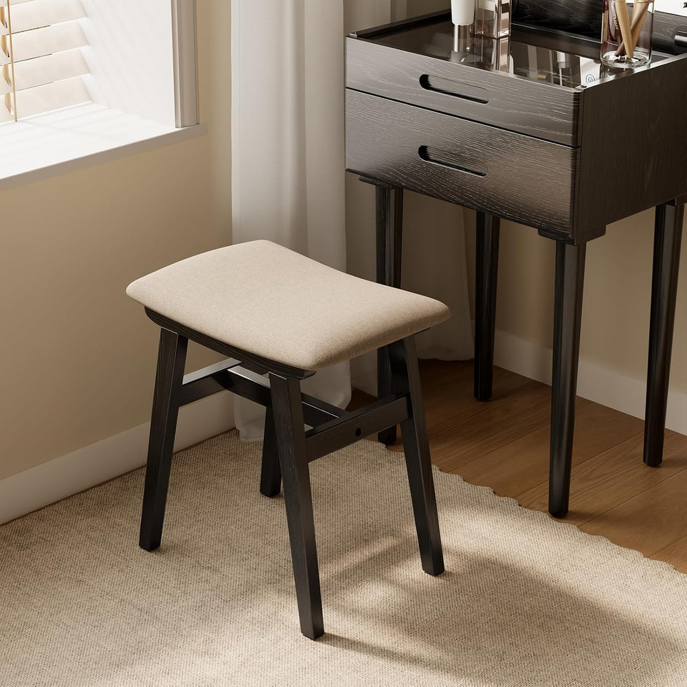 Muwuele Solid Wood Vanity Stool, Compact Makeup Chair with Saddle Cushion, Li...