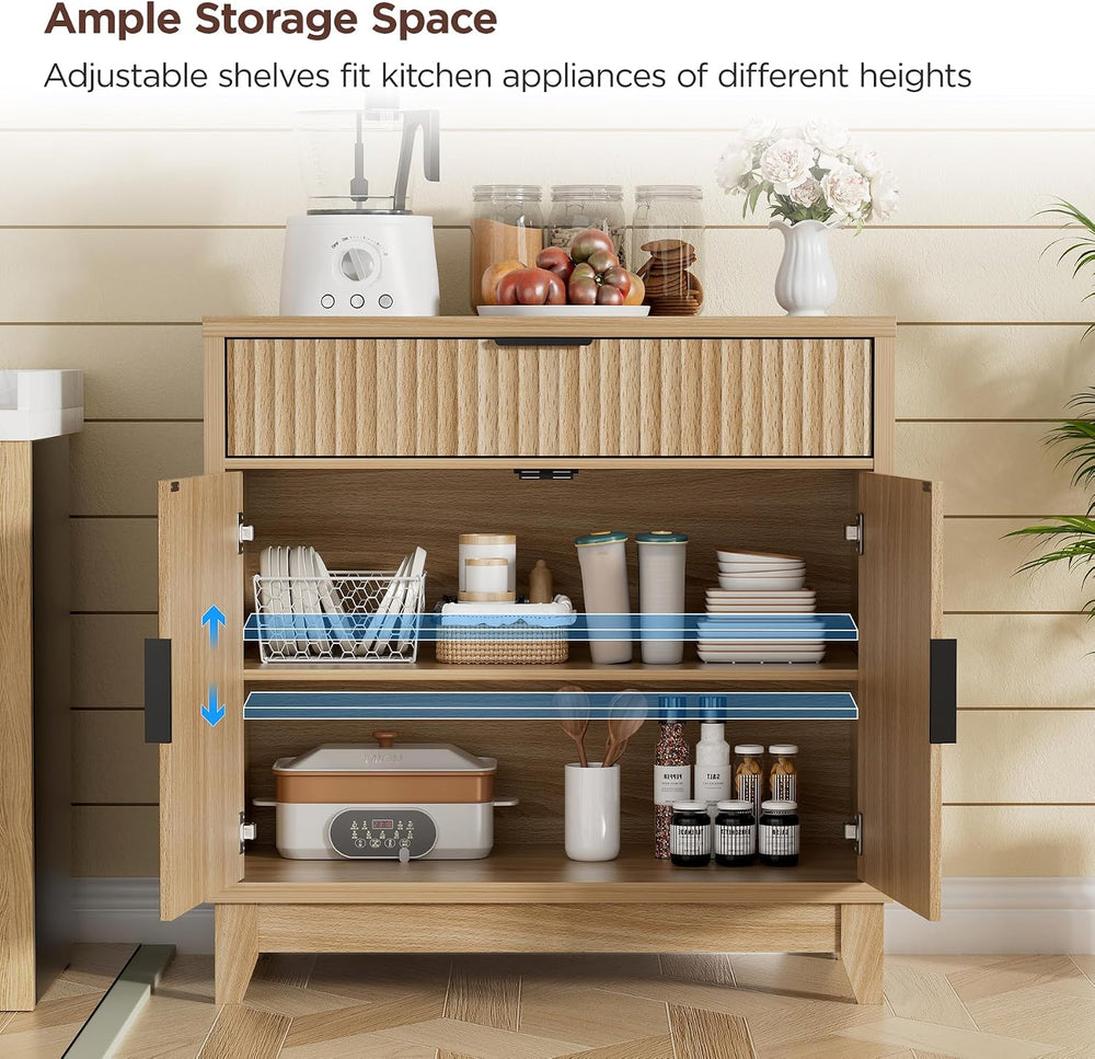 Vabches Fluted Sideboard Buffet Cabinet with Storage, 32" Coffee Bar Con...