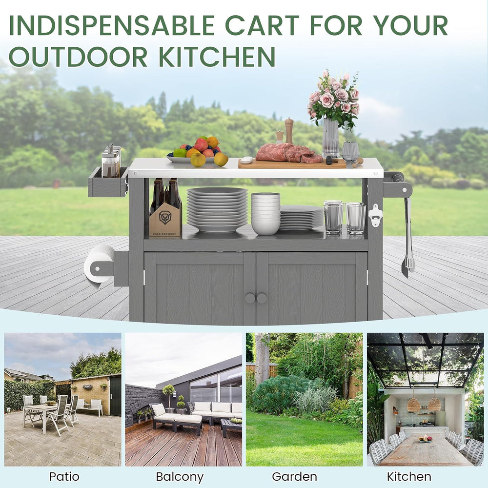 Weatherproof HIPS Outdoor Kitchen Island with Stainless Steel Top & Stora...