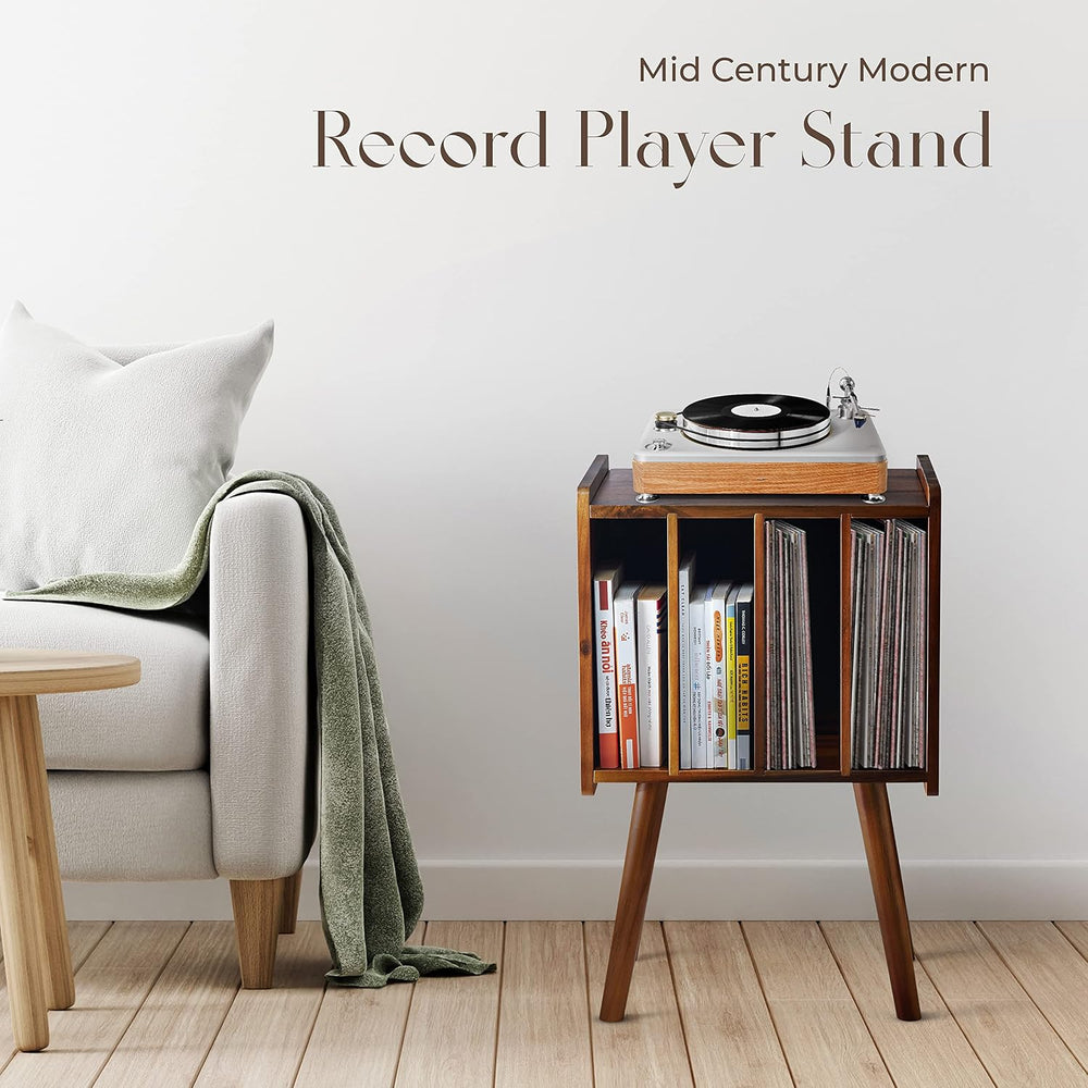 2BHOME Wooden LP Record Player Stand with 4 Cabinets, Holds up to 100 Vinyls,...