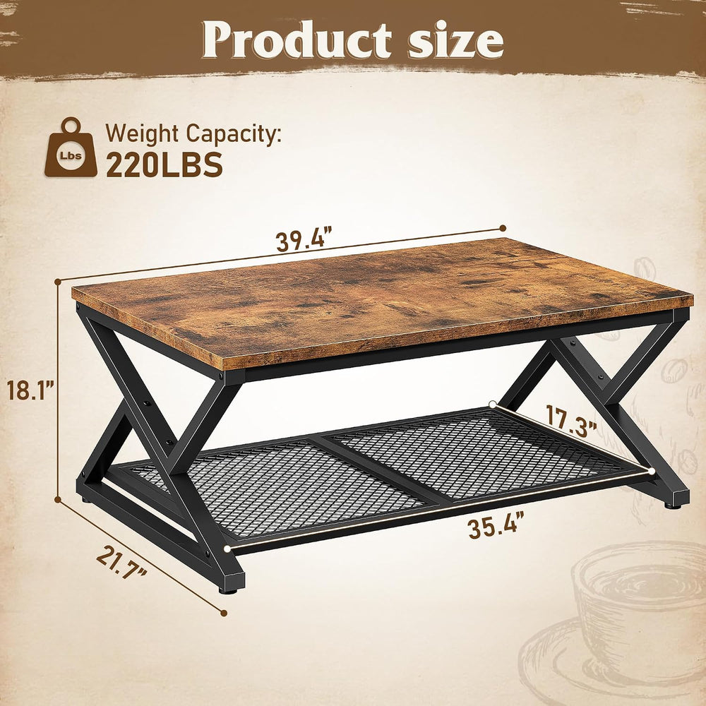 EnHomee Coffee Table with Storage & Shelf for Living Room, Rustic Brown