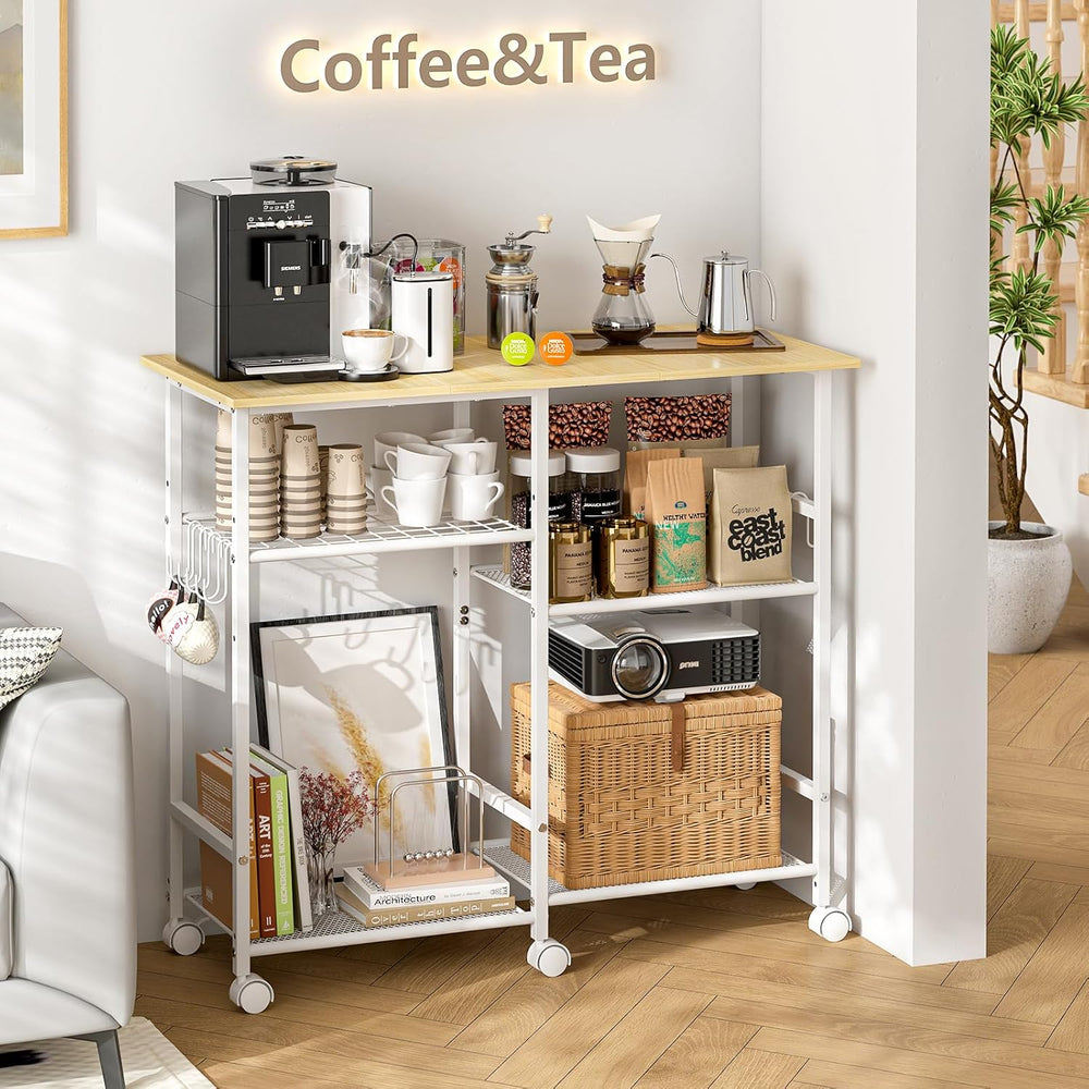 ThreeHio Kitchen Island cart with Storage, Mobile Kitchen Cart with 4 Hooks a...