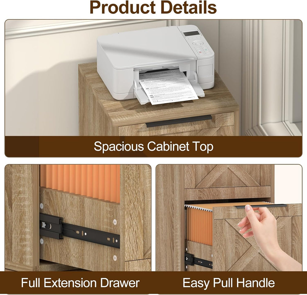 File Cabinet, Wood Filing Cabinet with 2 Drawers for Home Office | Printer St...