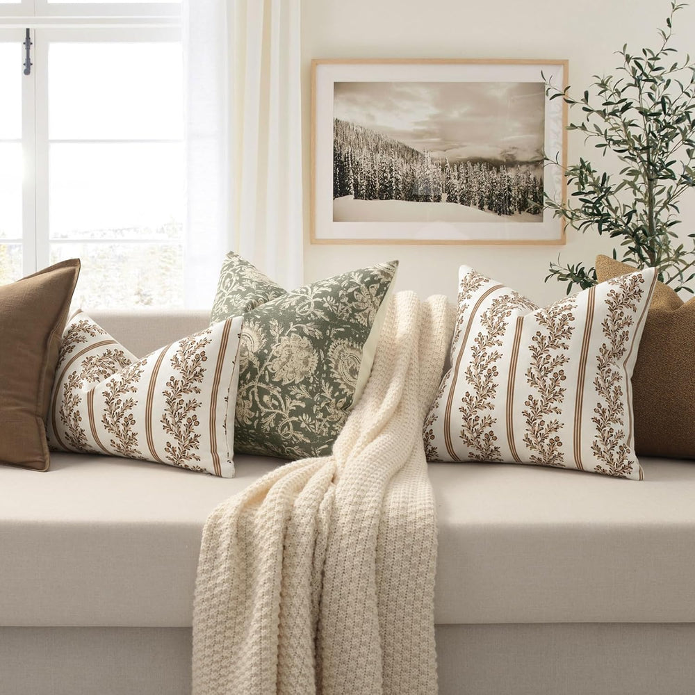 Vintage Throw Pillow Covers 24x24 Set of 2, Striped Floral Pillow Cover Botan...