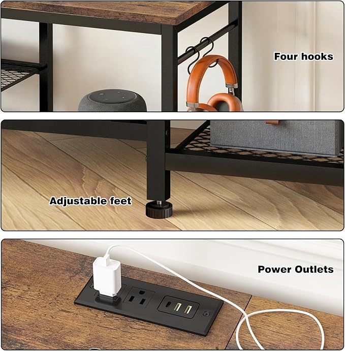 YGEOMER TV Stand for Up to 65 Inch TVs, Entertainment Center with Power Outle...