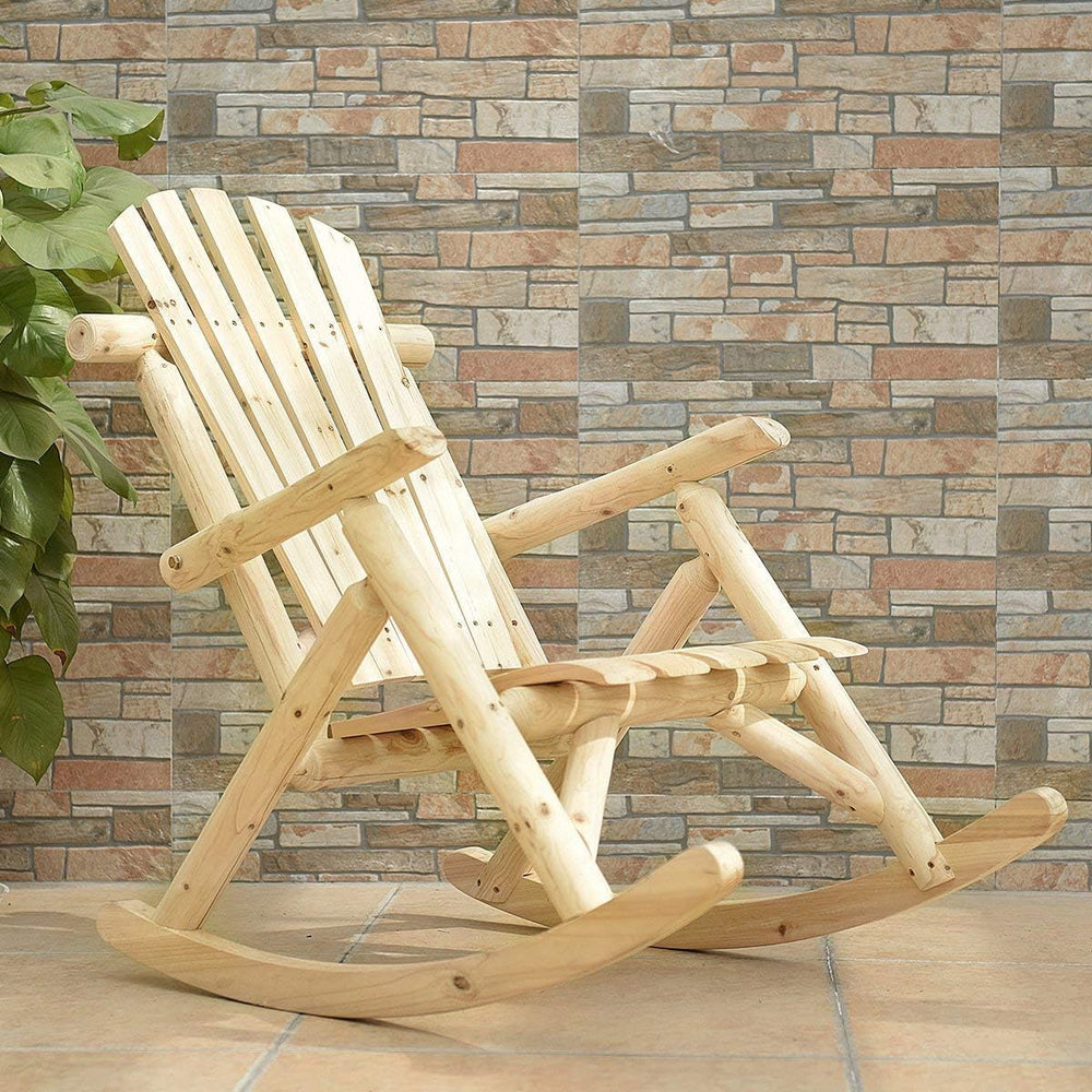 Casart Log Rocking Chair Wood Porch Rocker Lounge Patio Deck Balcony Furnitur...