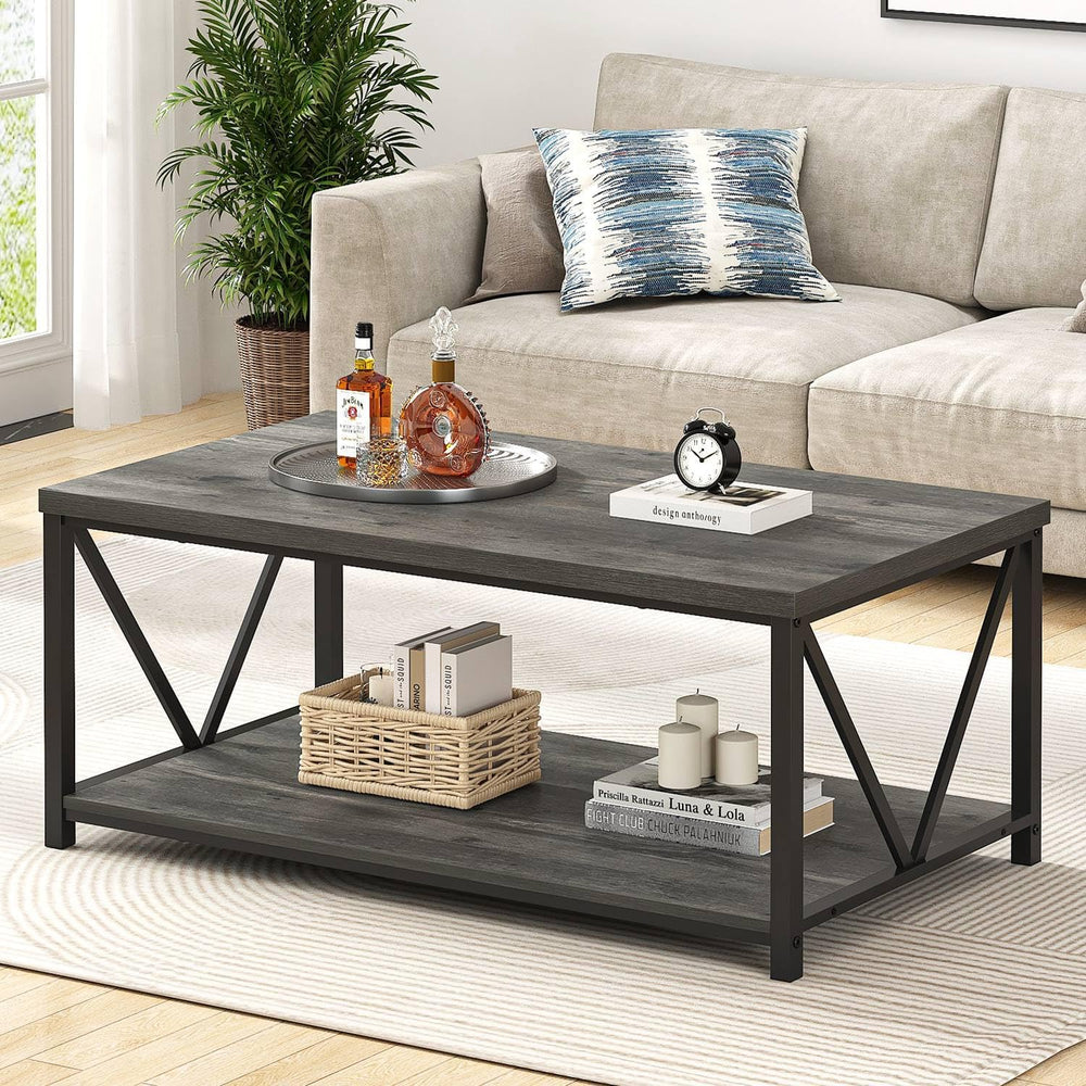 EXCEFUR Coffee Table, Rustic Wood and Metal Center Table for Living Room, 39....