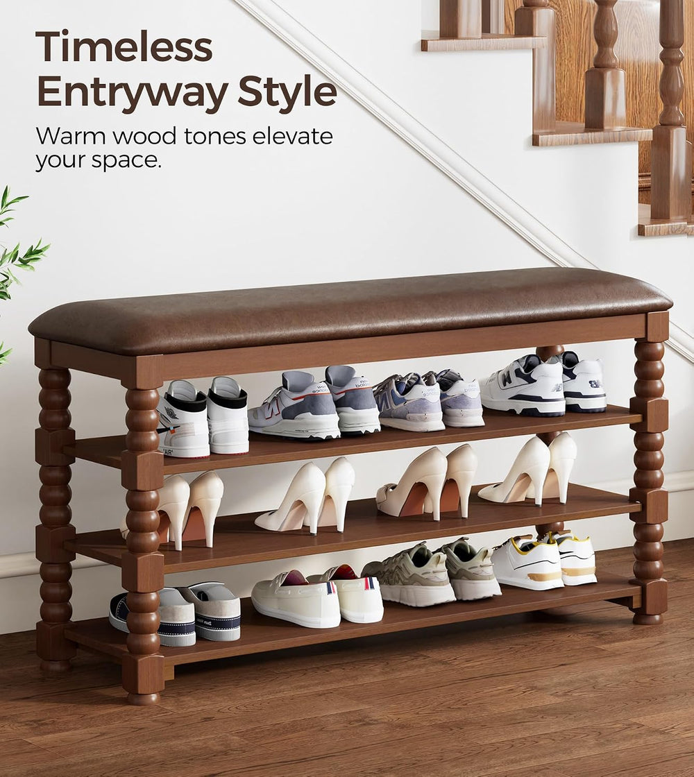 Homleke Solid Wood Shoe Storage Bench with Cushion,Classic Turned Ball Legs |...