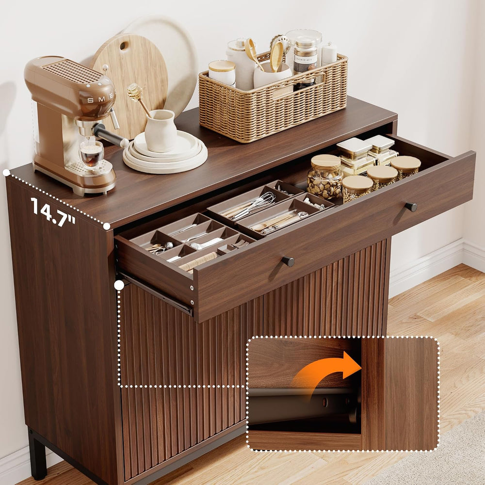 Mericonia Sideboard Buffet Cabinet Storage, Modern Console Fluted Credenza