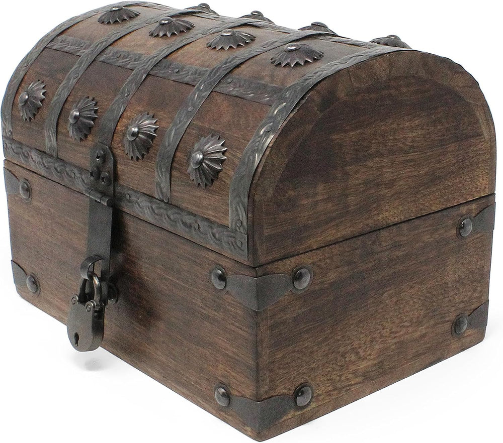 Nautical Cove Keepsake Wooden Treasure Chest with Antique Jewelry Lock and Ke...