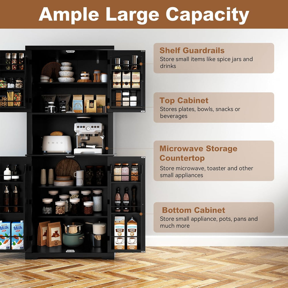 HLR 72" Kitchen Pantry Storage Cabinet with Open Countertop, Freestandin...