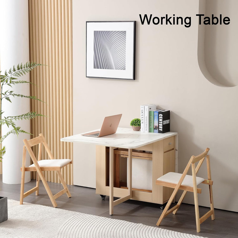 Drop Leaf Table Extendable, Foldable Kitchen Table Space Saving, Folding Dini...