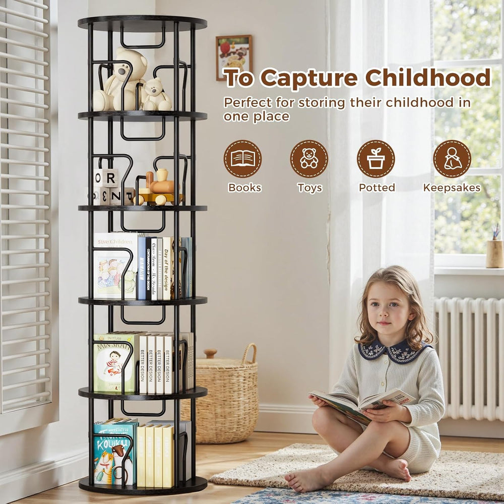 4 Tier Rotating Bookshelf Tower, 360° Display Round Bookcase, Floor Standing ...