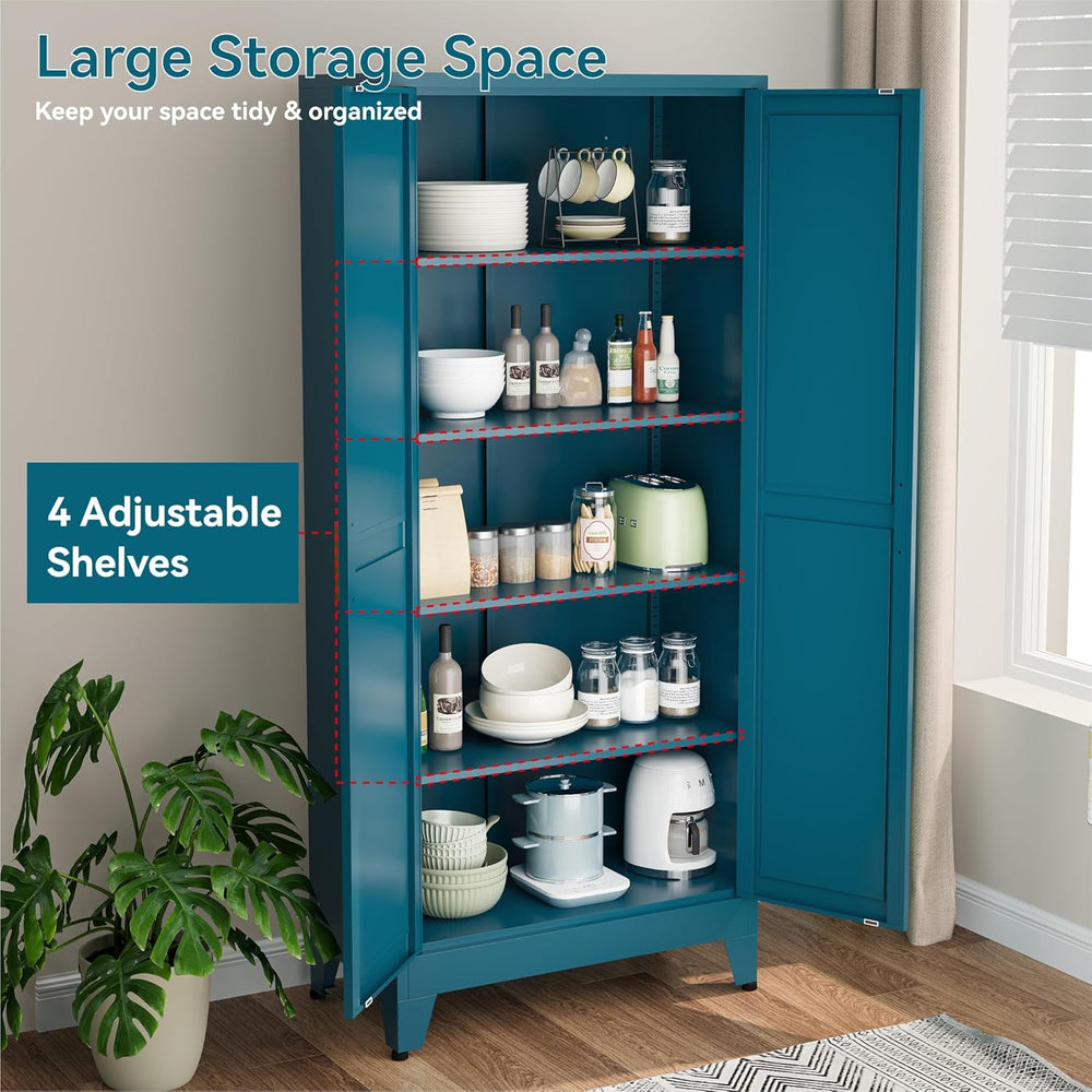Bevivog Metal Kitchen Pantry Cupboard Cabinet, 71" Blue Storage Cabinets...