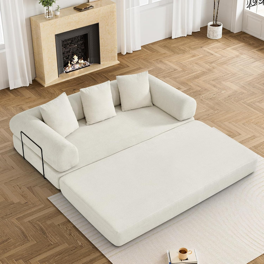 DAMAIFROM Convertible Sleeper Sofa Bed Floor Couch, Beige White | 80" Co...