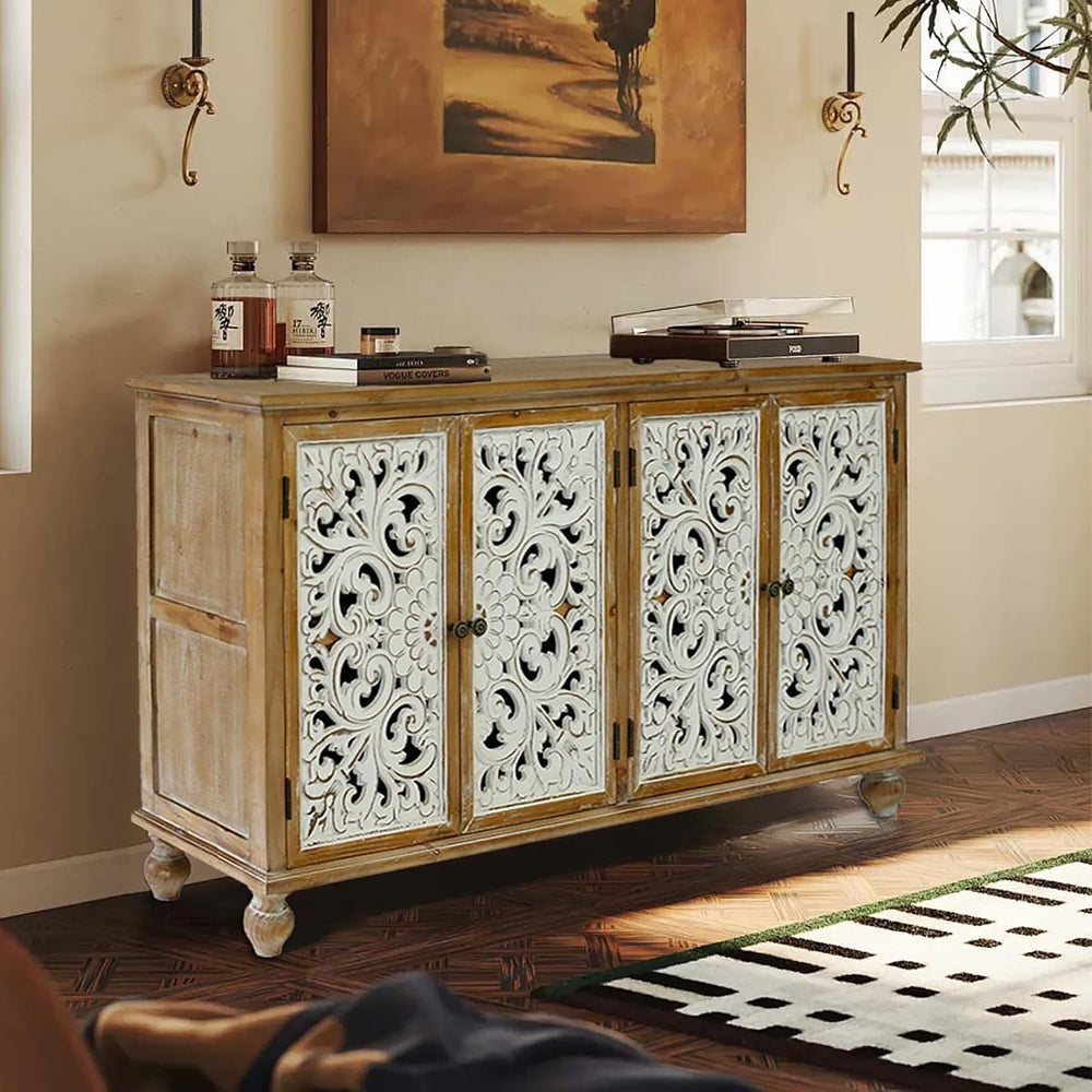 60" Vintage Buffet Cabinet - Accent Wood Sideboard, French Country Conso...
