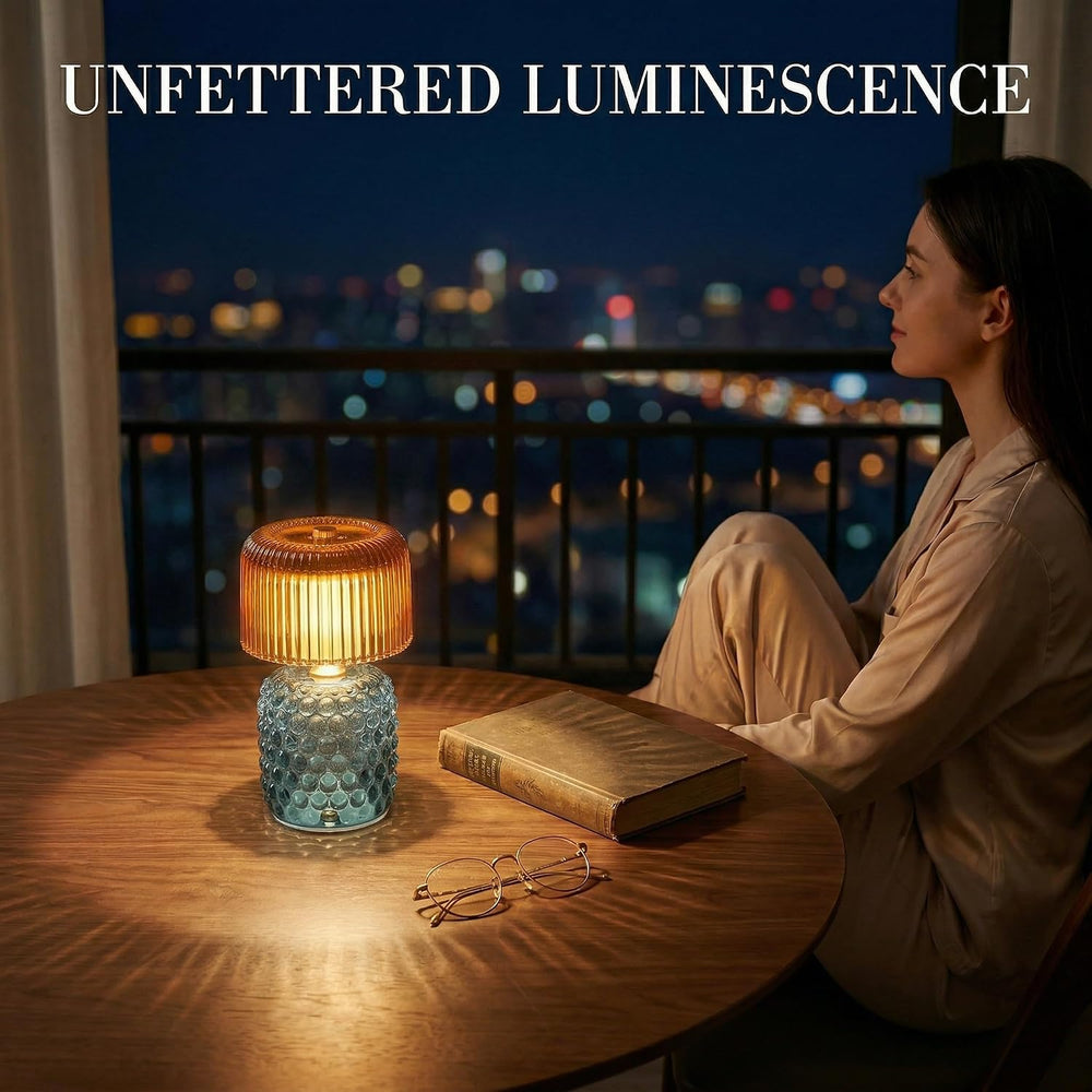 Battery Operated Table Lamp with Timer, Cordless Glass LED Night Light, Decor...