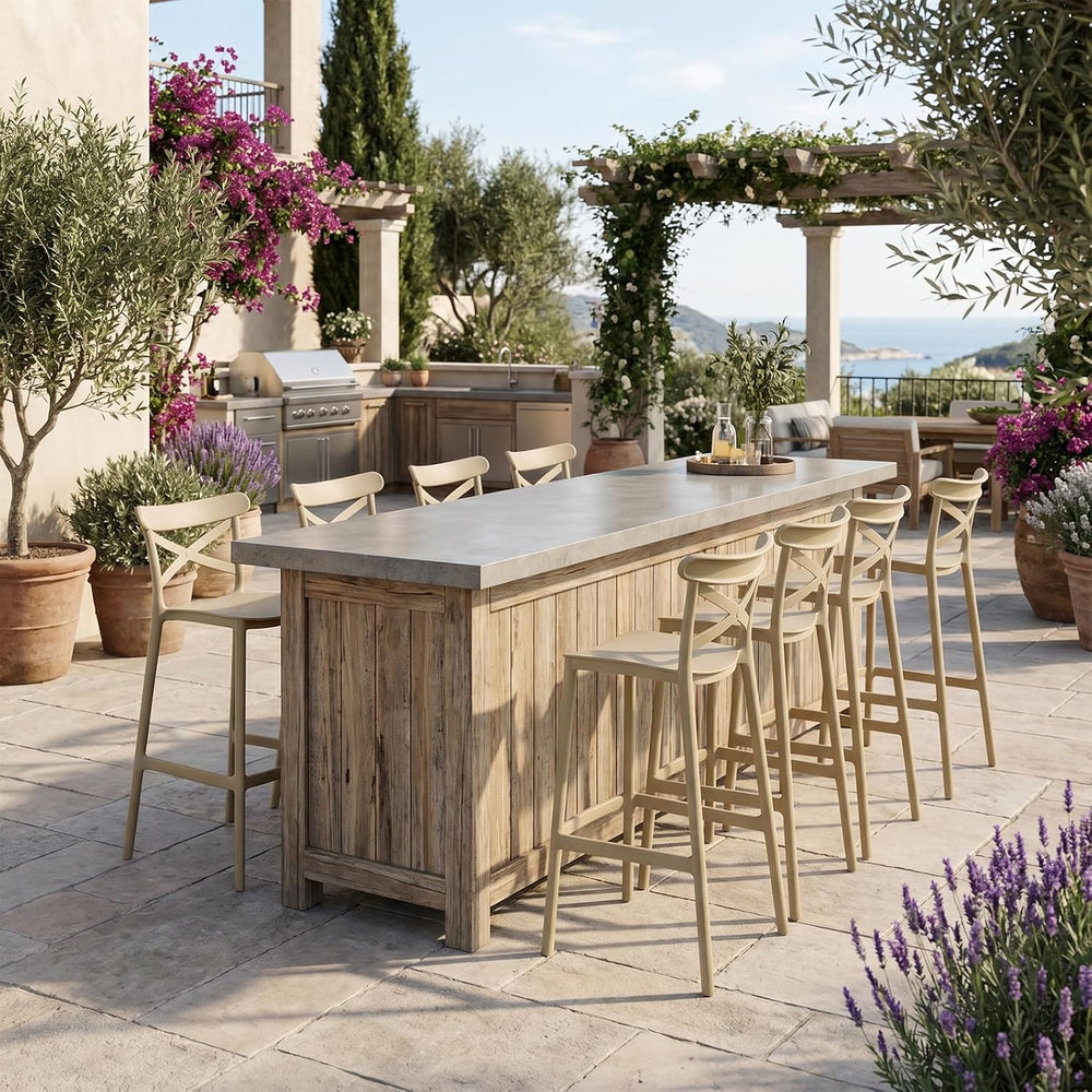 30" Plastic Outdoor Bar Stools Set of 8, Stackable, Camel
