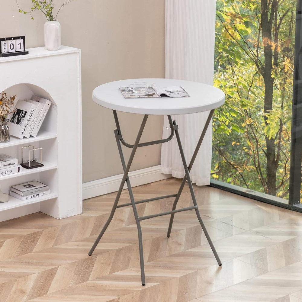 BTExpert 32" Round 43" Bar Height White Granite Plastic Folding Tab...