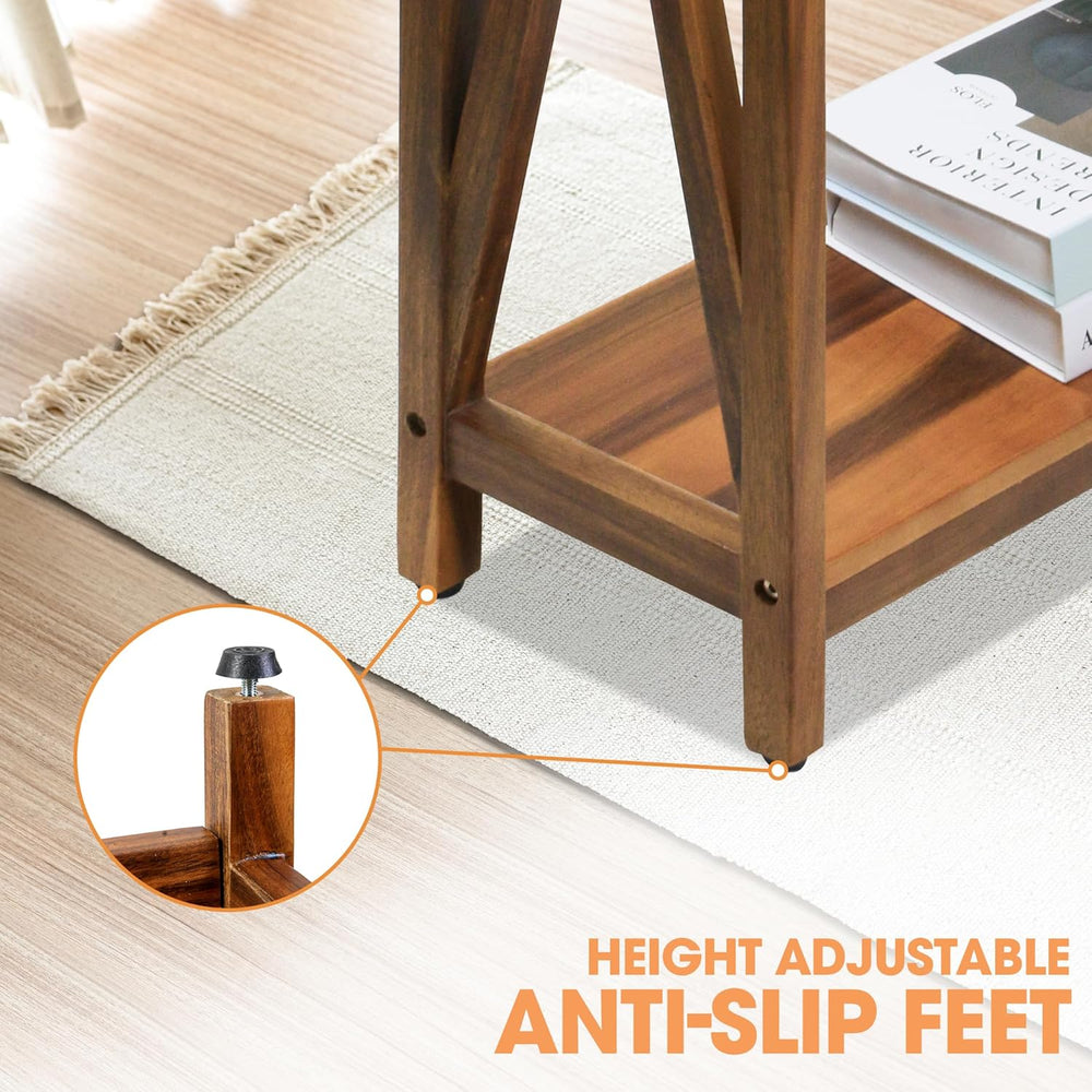 ENKEZI Narrow End Table with Shelf – Slim Side Table, Nightstand for Small Sp...