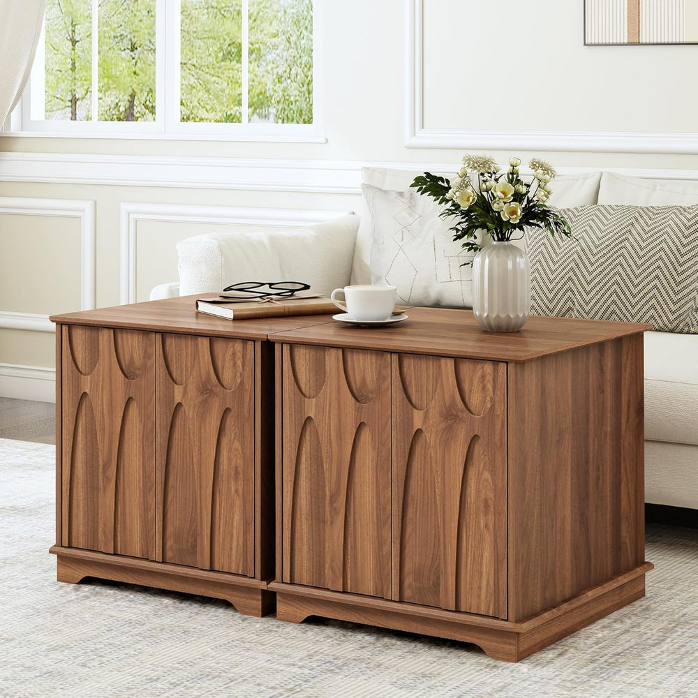 Bifins 24inch Large Square End Table with Storage,Mid Century Modern 2 Door S...