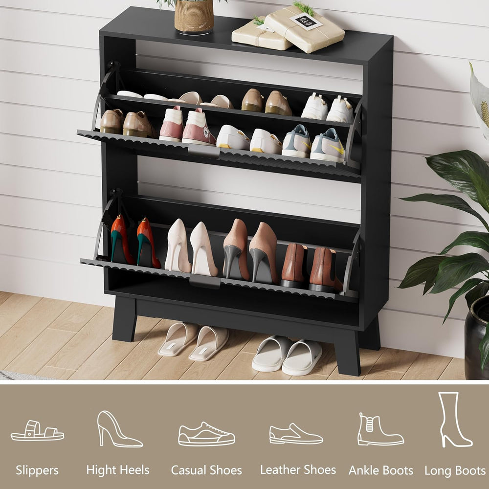 HUANLEGO Shoe Cabinet Storage for Entryway with 2 Flip Drawers, Fluted Narrow...