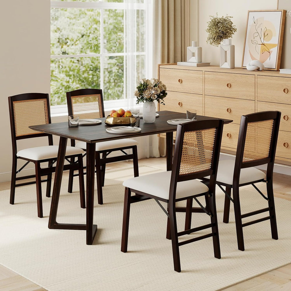 KOTEK Folding Dining Chairs Set of 4, Wooden Kitchen Chairs with Padded Seat ...