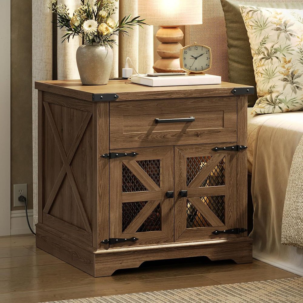 Farmhouse End Table Set of 2, 24" Large Sofa Side Table with Drawer, Lar...