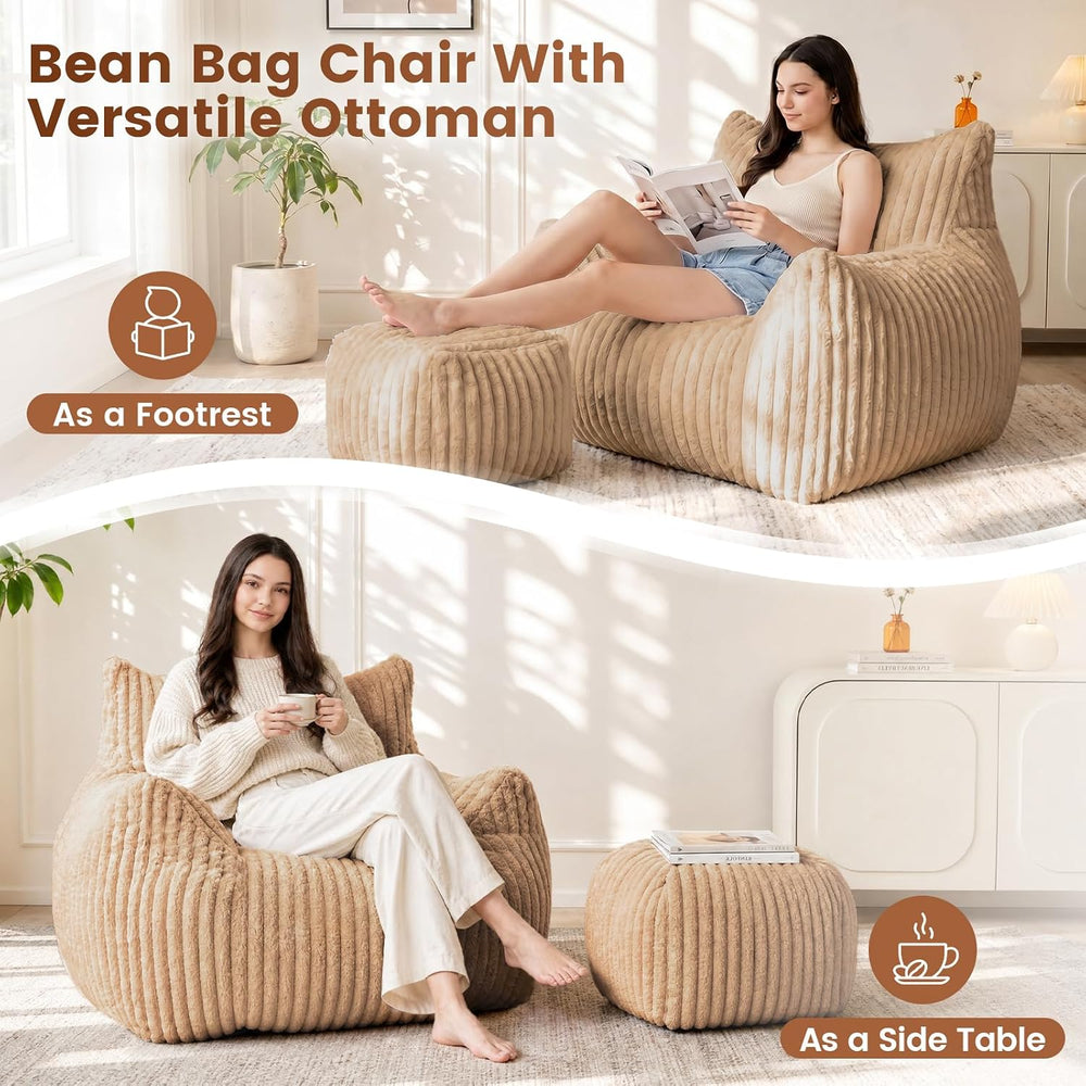 WSOFRLAC Giant Plush Bean Bag Chairs, Cozy Fluffy Single Cloud Couch, Khaki |...