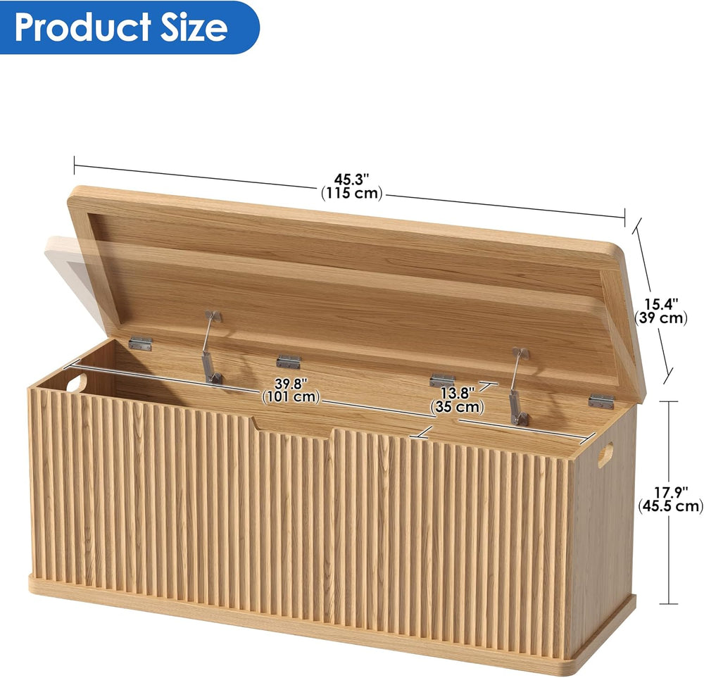 Akxomel 45.3" Fluted Storage Chest Wooden Storage Trunk 2 Safety Hinges ...