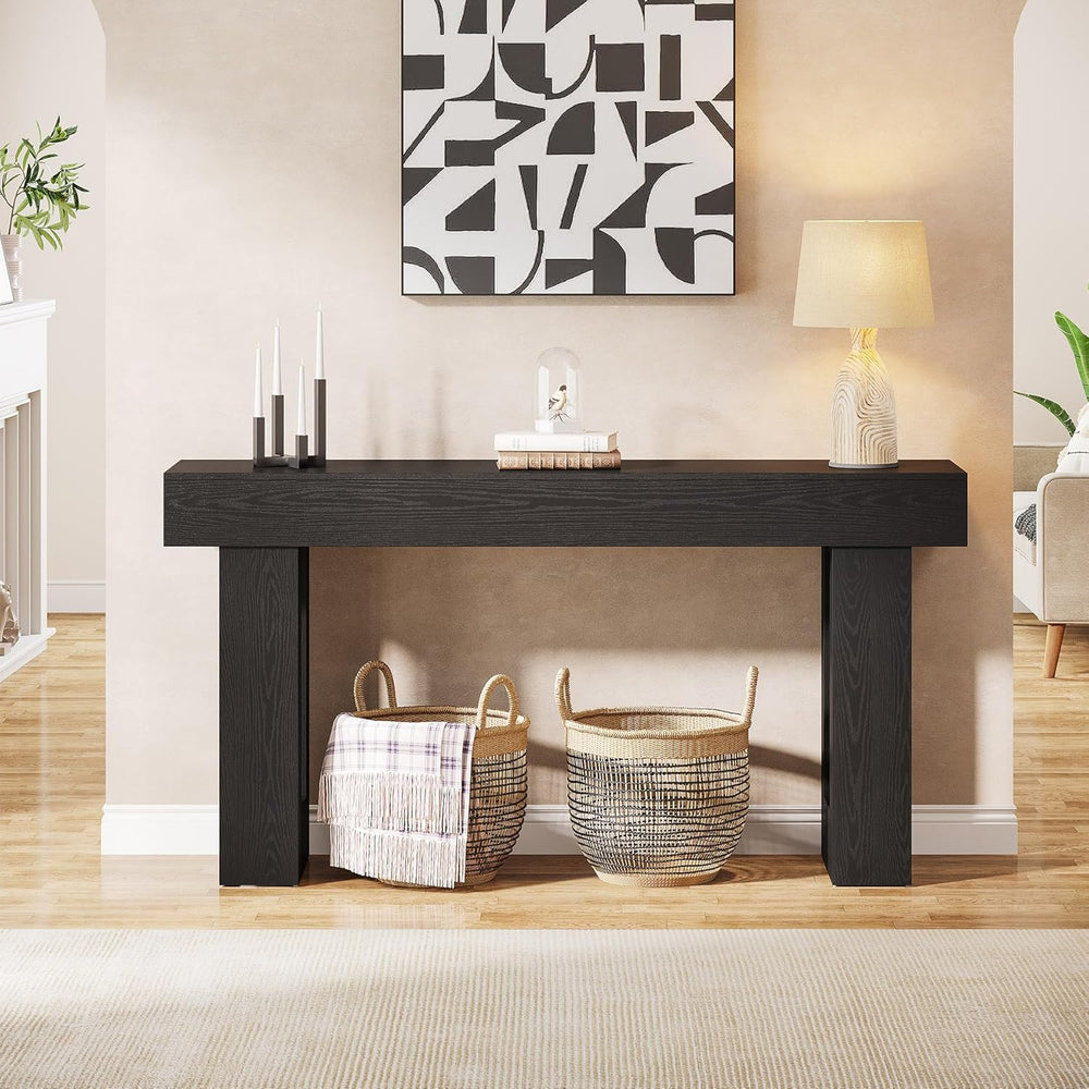Tribesigns 63-Inch Long Console Table, Wooden Rectangular Sofa Table Behind T...