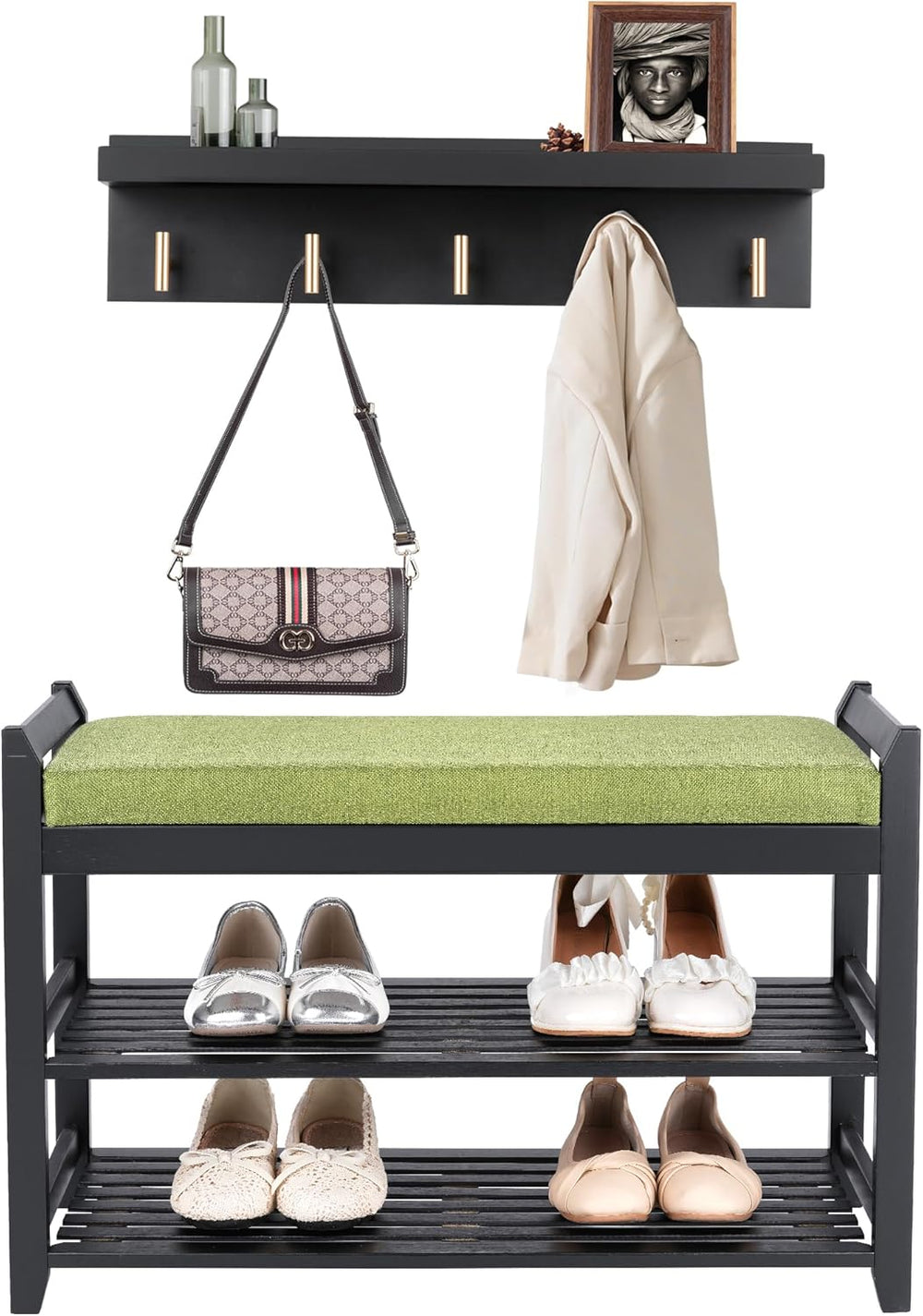PETKABOO Shoe Rack for Front Door Entrance, 28” Entryway Bench with Coat Rack...