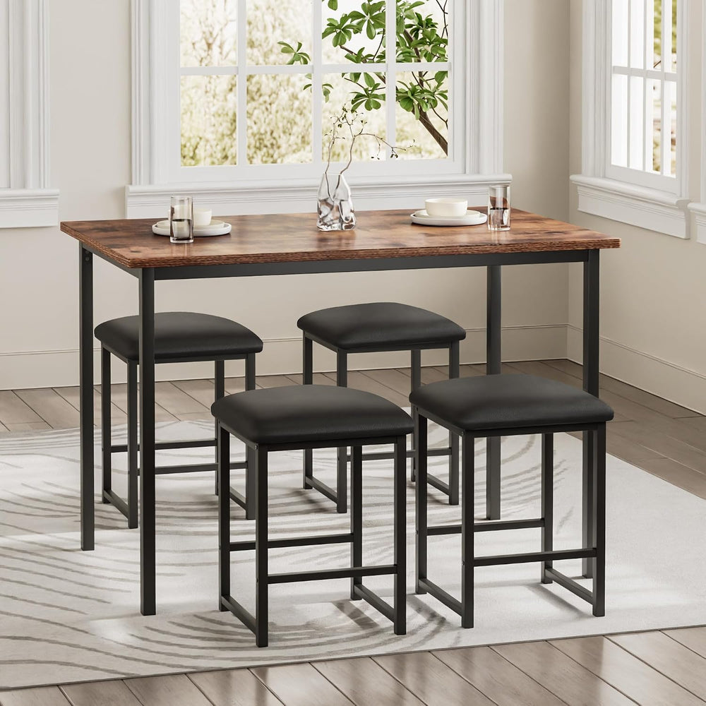 VECELO Dining Table and Faux Leather Chairs Set for 4, Brown | Kitchen table ...