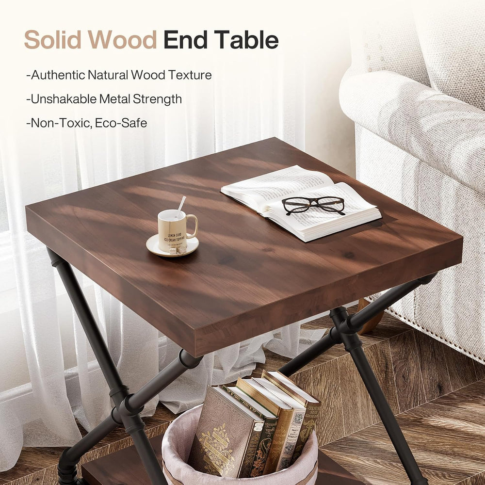 Tribesigns Solid Wood End Side Table with Storage Space for Living Room, Smal...