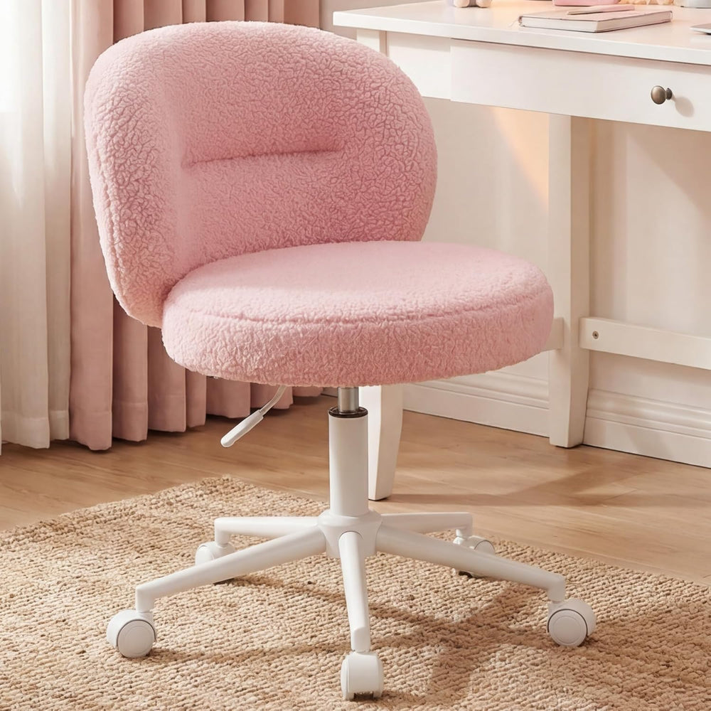 Homkdom Round Vanity Chair with Silent Wheels, 17.32" Wide Seat | Height...